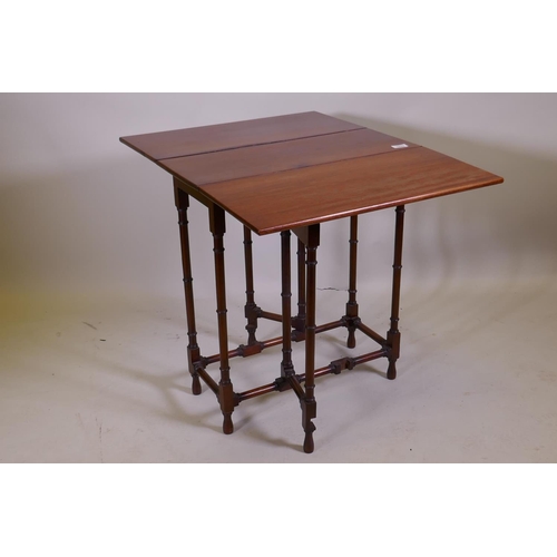 1020 - A Victorian mahogany spider gateleg table on ring turned supports, 61 x 26cm, 66cm high, 61 x 78cm e... 