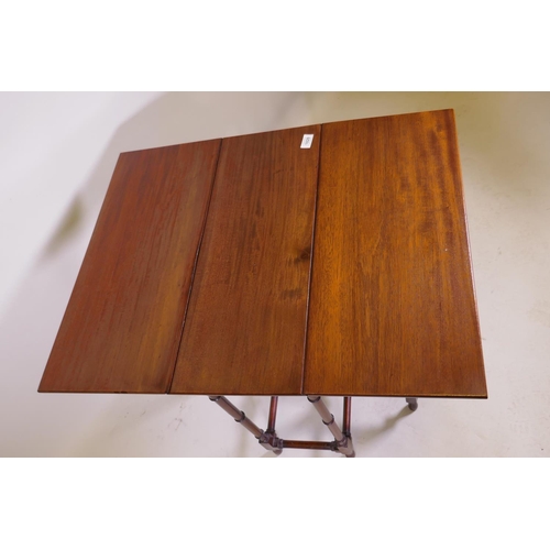 1020 - A Victorian mahogany spider gateleg table on ring turned supports, 61 x 26cm, 66cm high, 61 x 78cm e... 