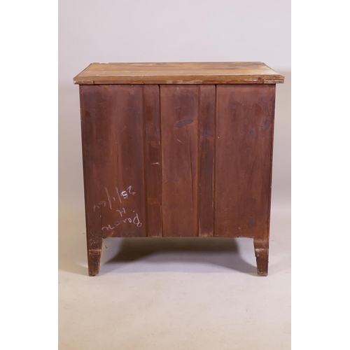 1034 - An Arts & Crafts oak three drawer chest, raised on shaped supports, 74 x 49 x 77cm