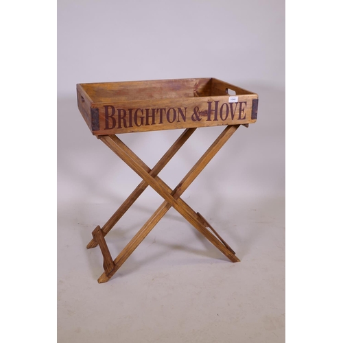 1046 - A rustic style butler's tray and stand, with Brighton Pier decoration, 44 x 65cm