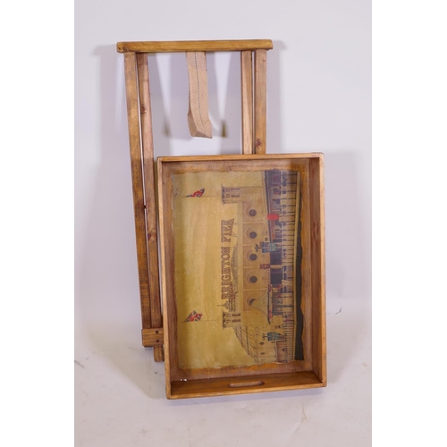 1046 - A rustic style butler's tray and stand, with Brighton Pier decoration, 44 x 65cm