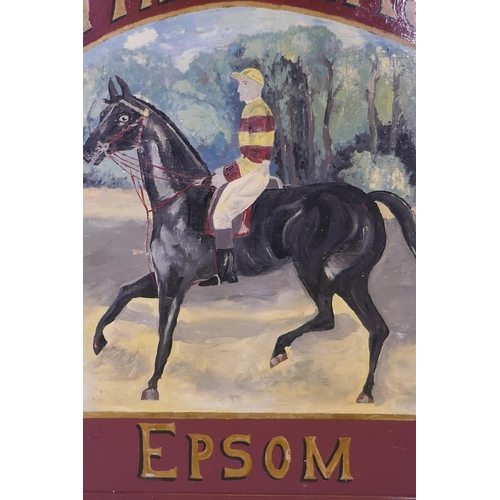 1047 - A vintage hand painted pub sign for 'The Ladas' of Epsom, 92 x 123cm