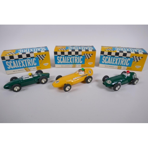 105 - Three 1960s Triang Scalextric cars to include a B.R.M. C.59, a Vanwall C.55, and a Ferrari 156 C.62,... 