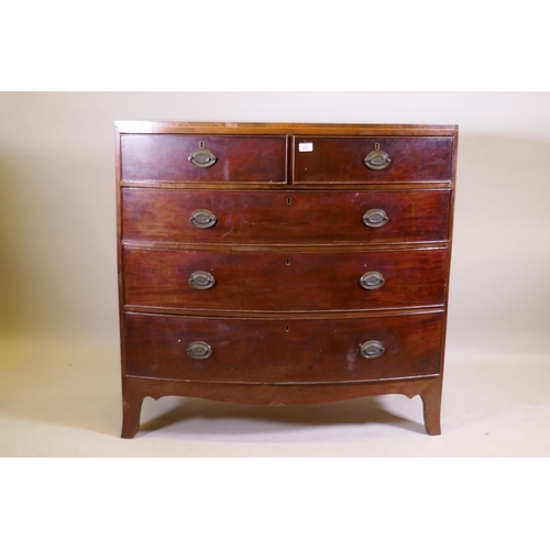 1051 - George III mahogany bowfront chest of two over three drawers with cockbeeded detail and brass plate ... 