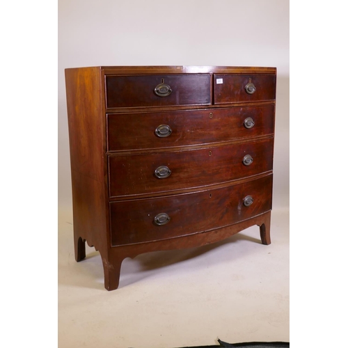 1051 - George III mahogany bowfront chest of two over three drawers with cockbeeded detail and brass plate ... 