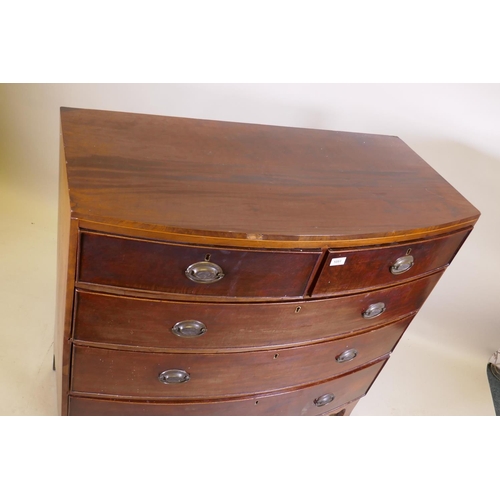 1051 - George III mahogany bowfront chest of two over three drawers with cockbeeded detail and brass plate ... 