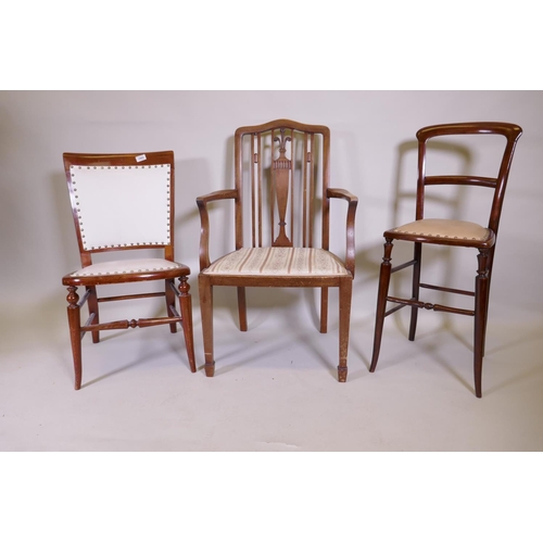 1065 - A Victorian mahogany correction chair with studded leatherette seat, a nursing chair and an Edwardia... 