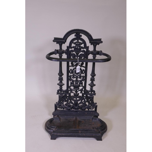 1071 - A Victorian painted cast iron stick stand, 45 x 23cm, 70cm high