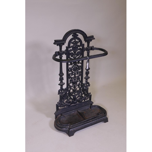 1071 - A Victorian painted cast iron stick stand, 45 x 23cm, 70cm high