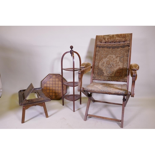 1074 - A Victorian campaign chair, The Baveystock, labelled No 6787, May 20, 1886 by Royal Letters Patent, ... 