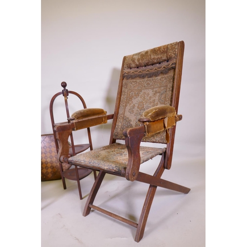 1074 - A Victorian campaign chair, The Baveystock, labelled No 6787, May 20, 1886 by Royal Letters Patent, ... 