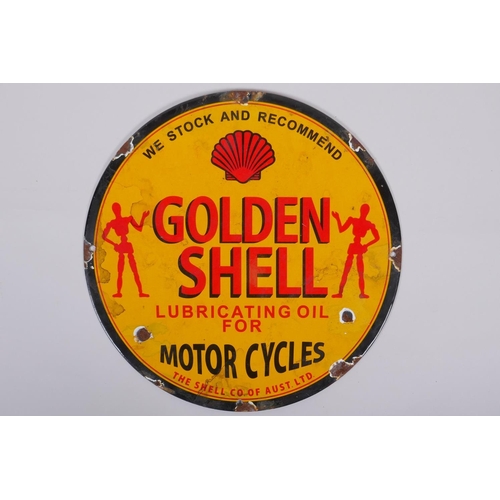 117 - A vintage style Golden Shell enamel advertising sign, 30cm diameter