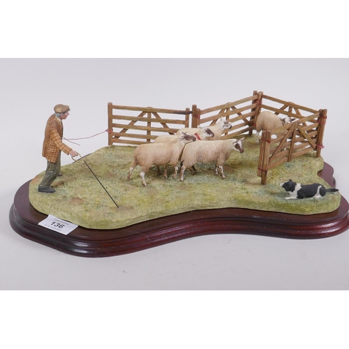 136 - Border Fine Arts, limited edition figure, Anxious Moment - Penning Sheep, 941/1750, 44cm long