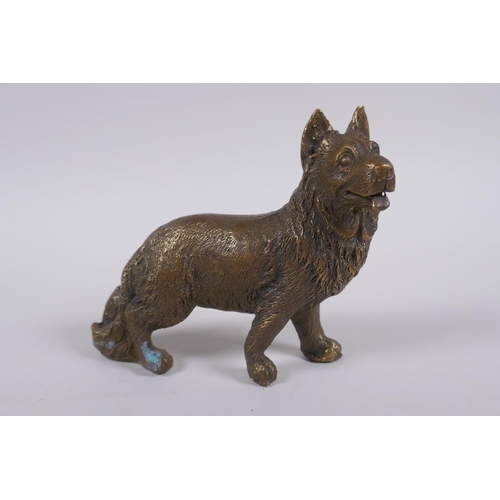 140 - A brass model of an Alsatian dog, 13cm long