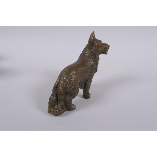 140 - A brass model of an Alsatian dog, 13cm long