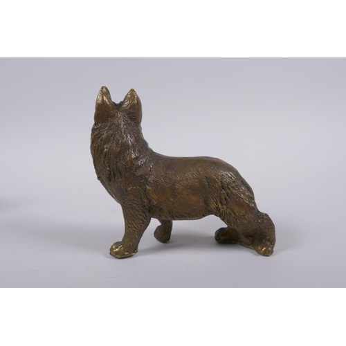 140 - A brass model of an Alsatian dog, 13cm long