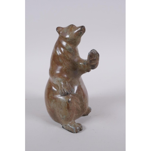 16 - Robert Larum, American, cold painted bronze sculpture of a rearing bear, 17cm high