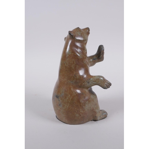 16 - Robert Larum, American, cold painted bronze sculpture of a rearing bear, 17cm high