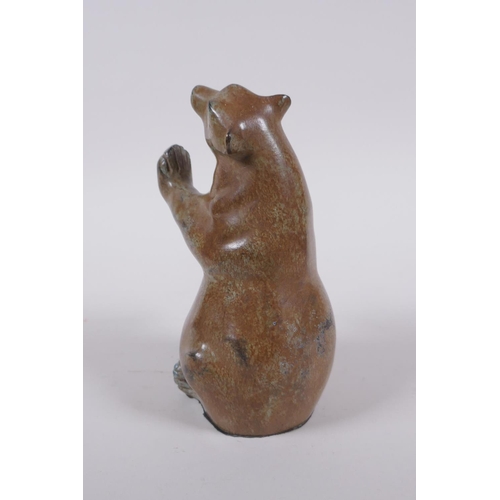 16 - Robert Larum, American, cold painted bronze sculpture of a rearing bear, 17cm high