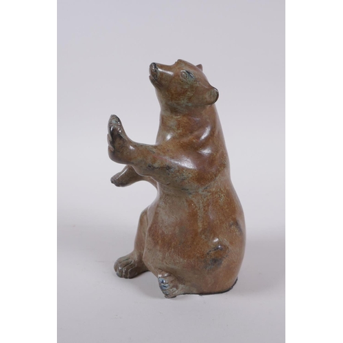 16 - Robert Larum, American, cold painted bronze sculpture of a rearing bear, 17cm high