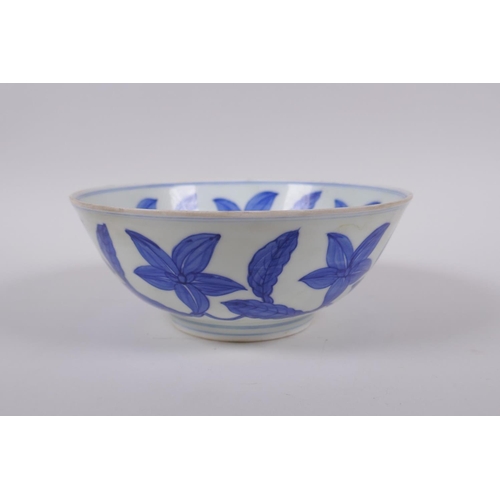 160 - A blue and white porcelain bowl decorated with inter linked flowers, Chinese Chenghua 6 character ma... 