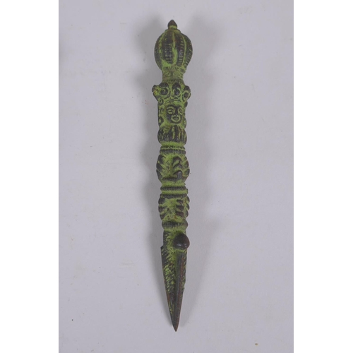 184 - A Tibetan ornamental bronze phurba and a similar kartika, longest 19cm