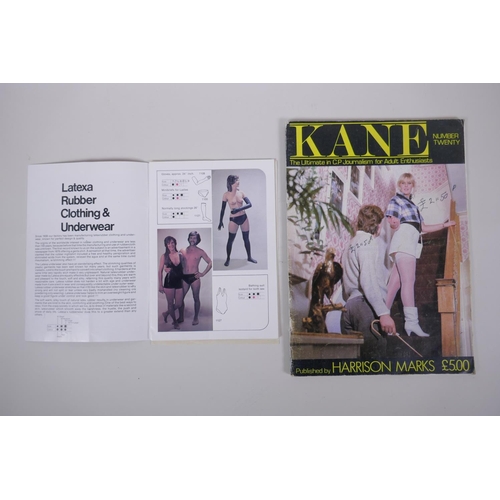 193 - A Danish Latexa bondage clothing catalogue, together with Kane erotic magazine issue 20, 21 x 30cm