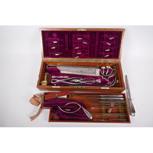 2 - A WWI Cavalry Officer's veterinary field surgeon's kit, in a wood case labelled Allen and Hanburys L... 