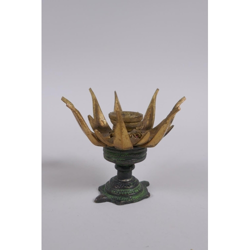 208 - An Indian bronze censer/burner in the form of a lotus flower, and a bronze Ganesh idol, 8cm high