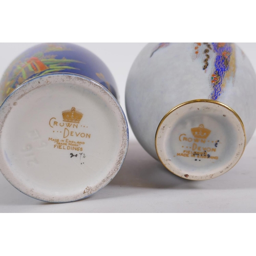 218 - Two Crown Devon porcelain vases with polychrome chinoiserie decoration, a Carlton ware vase with pol... 