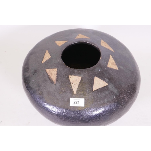 221 - A large glazed ceramic pot, 38cm wide