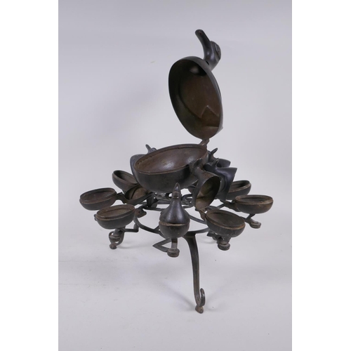 224 - An Indo Persian bronze spice box in the form of birds, 28cm high, 30cm diameter