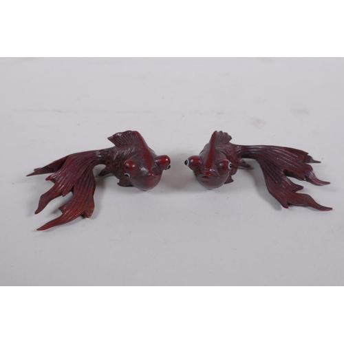 238 - A pair of Chinese carved boxwood goldfish, 6cm