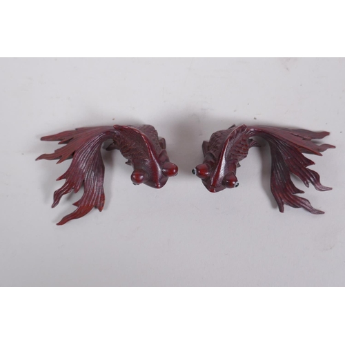 238 - A pair of Chinese carved boxwood goldfish, 6cm