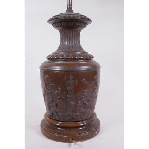 250 - Emile Louis Picault, (French, 1833-1915), an antique bronze urn with raised classical figural decora... 