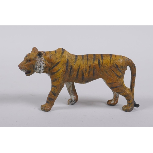 252 - An Austrian style cold painted bronze figure of a tiger, 10cm long