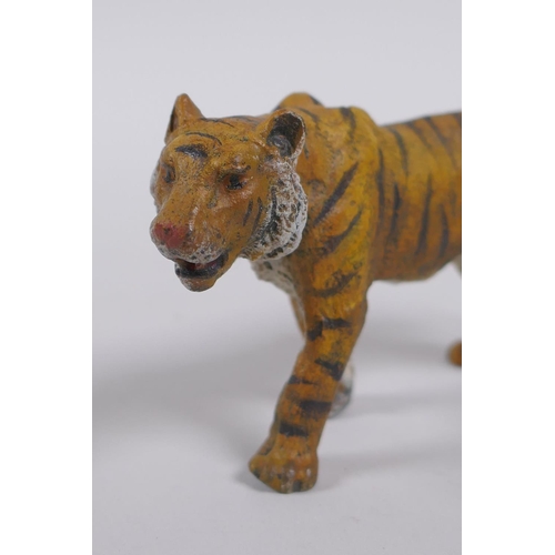 252 - An Austrian style cold painted bronze figure of a tiger, 10cm long