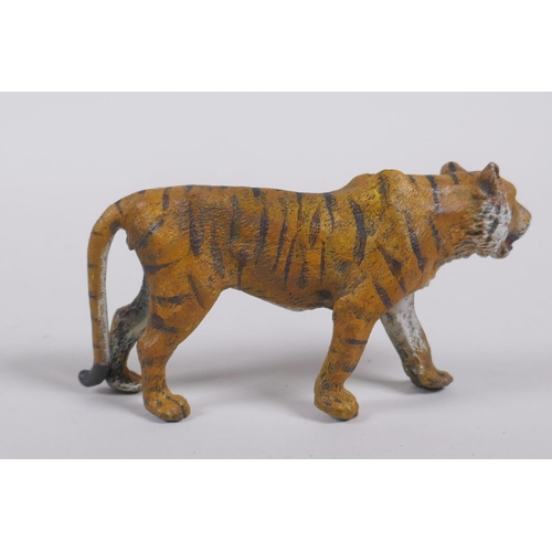 252 - An Austrian style cold painted bronze figure of a tiger, 10cm long