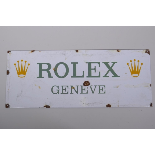 264 - A vintage style 'Rolex Geneve' enamel advertising sign, 58 x 23cm