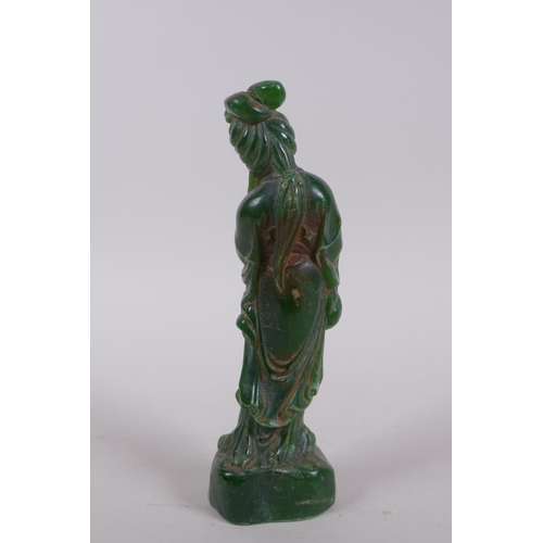 268 - A Chinese reconstituted green hardstone figure of Quan Yin, 20cm high