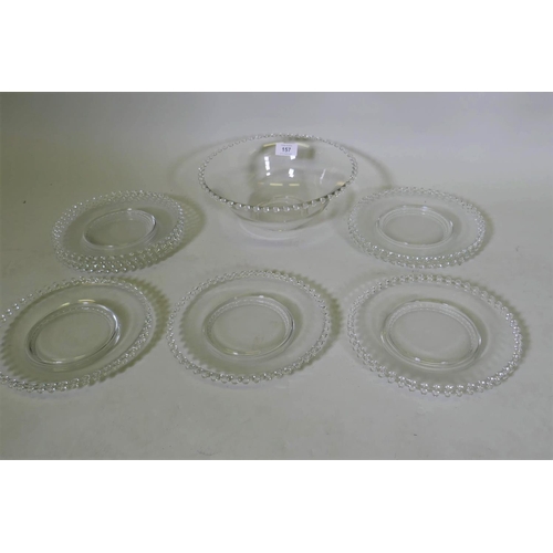 269 - A late C19th/early C20th glass dessert service comprising a bowl and 13 dishes, bowl 25cm diameter, ... 