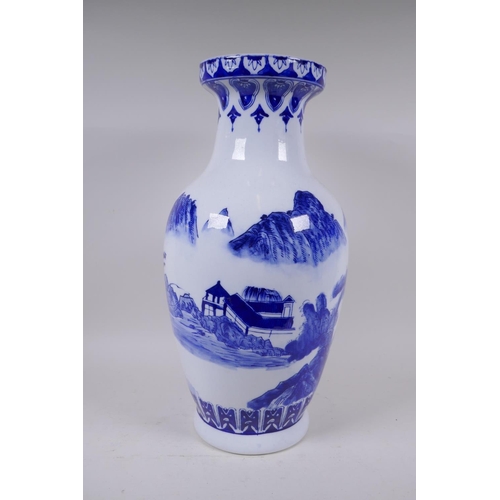 285 - A Chinese blue and white porcelain vase decorated with a riverside landscape, 45cm high