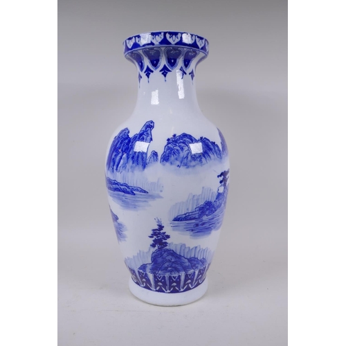 285 - A Chinese blue and white porcelain vase decorated with a riverside landscape, 45cm high