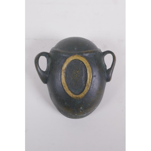 46 - An antique Japanese bronze satyr mask censer, 11 x 11cm