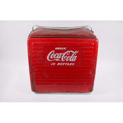 56 - A vintage Coca Cola cool box, 44 x 33cm, 142cm high, AF