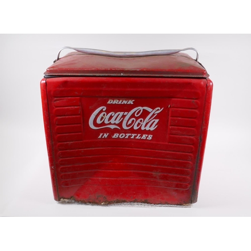 56 - A vintage Coca Cola cool box, 44 x 33cm, 142cm high, AF