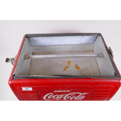 56 - A vintage Coca Cola cool box, 44 x 33cm, 142cm high, AF