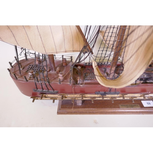 59 - A wood model of the sailing frigate 'Espanola', 74cm high