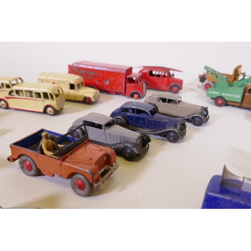 6 - A collection of Dinky toy cars and trucks, 1930s to 1950s, and later Corgi and Matchbox