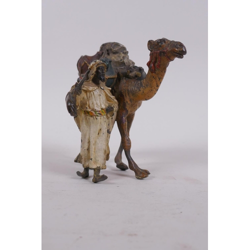 7 - Franz Xavier Bergman, cold painted bronze figure of an arab with musket and camel, AF distortion to ... 